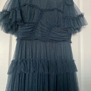 Ivy City Co Whimsical Tulle Maxi Dress in Blue LARGE